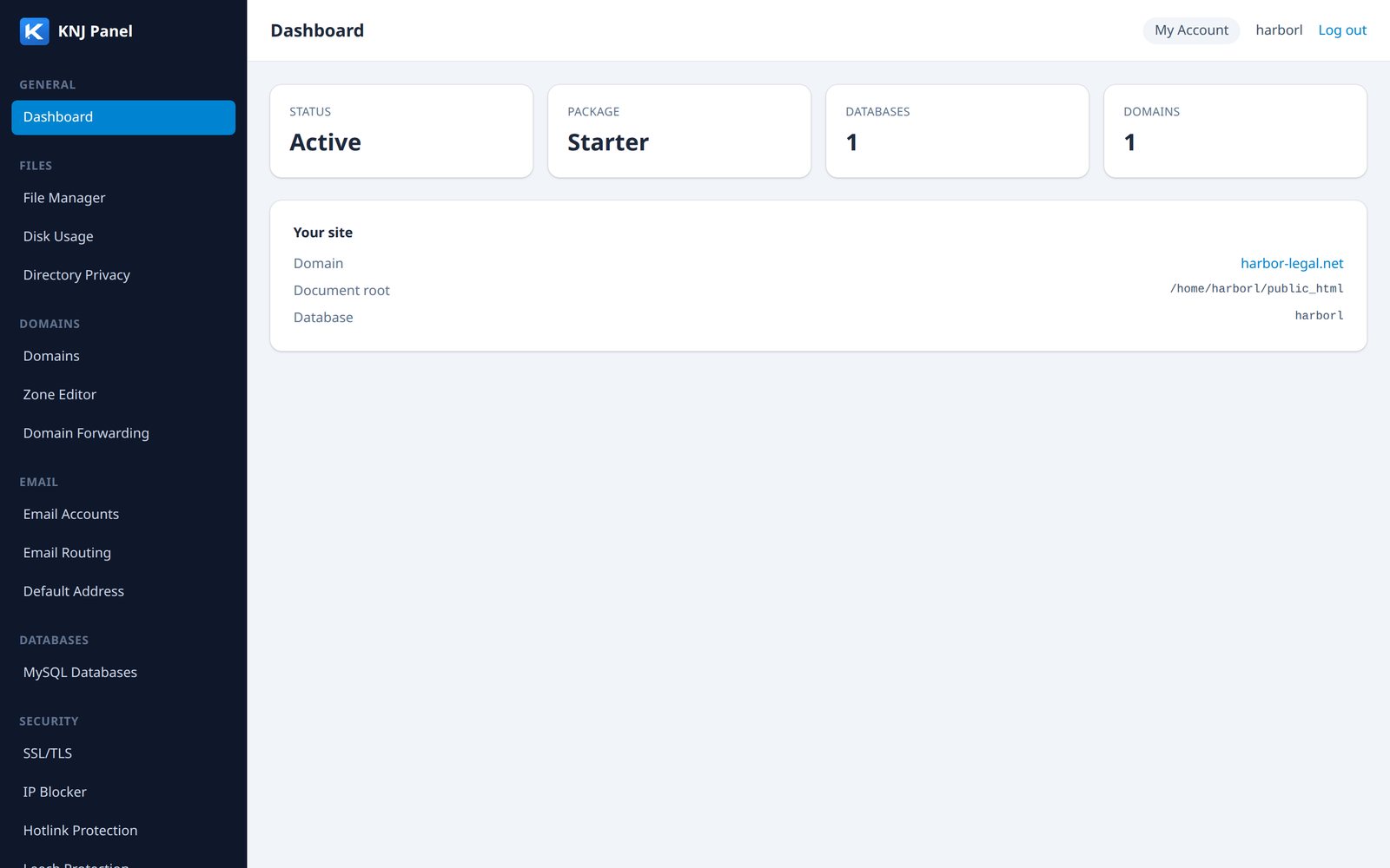 KNJ Panel customer Account dashboard screen